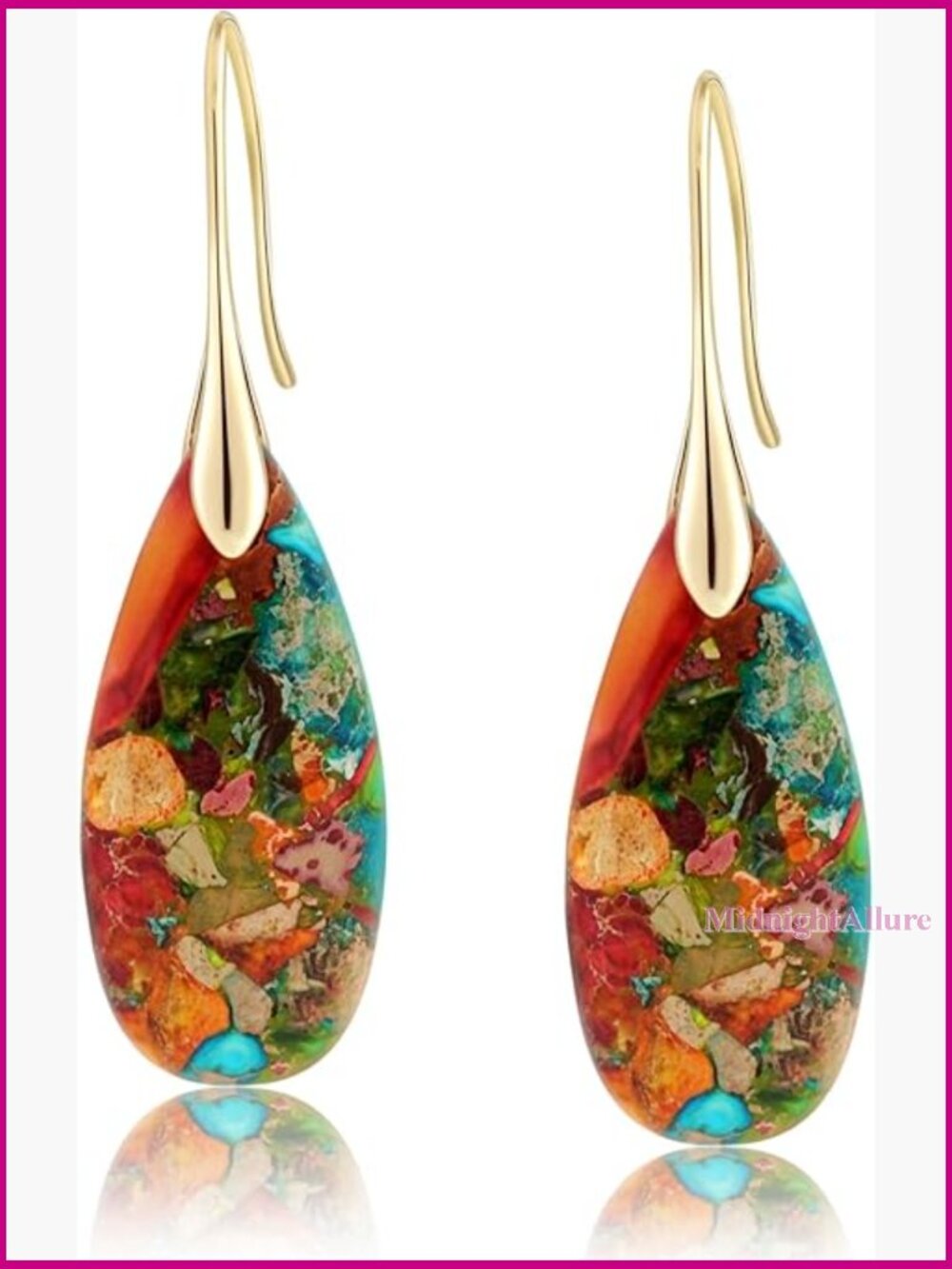 Natural Stone Fishhoop Dangle Drop Earrings Statement Gold Silver